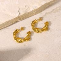 Fashion 18k Gold Plated Twisted C-shaped Geometric Stainless Steel Twisted Hoop Earrings main image 2