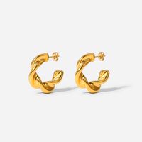 Fashion 18k Gold Plated Twisted C-shaped Geometric Stainless Steel Twisted Hoop Earrings main image 5