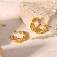 Fashion 18k Gold Plated Twisted C-shaped Geometric Stainless Steel Twisted Hoop Earrings main image 3