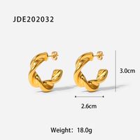 Fashion 18k Gold Plated Twisted C-shaped Geometric Stainless Steel Twisted Hoop Earrings sku image 1