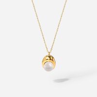 Fashion Water Drop Pearl 18k Gold Plated Pendant Stainless Steel Necklace main image 3