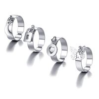 Creative New Butterfly Lock Heart Ring Female Metal Knuckle Ring Set main image 3