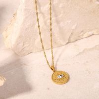 Fashion 18k Gold Plated Oval Zircon Eye Stainless Steel Pendant Necklace main image 3