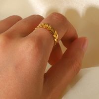New Simple Leaf-shaped 18k Gold Stainless Steel  Open Ring main image 6