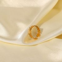 New Simple Leaf-shaped 18k Gold Stainless Steel  Open Ring main image 4