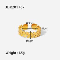 New Simple Leaf-shaped 18k Gold Stainless Steel  Open Ring sku image 1