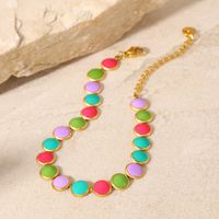 Fashion Simple 18k Gold Round Geometric Colorful Oil Stainless Steel Bracelet main image 3