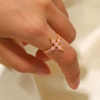 Fashion 18k Gold Plated Stainless Steel Pink Drip Circle Cross Opening Ring main image 1