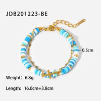 Moda Simple 18k Oro Polímero Arcilla Azul Y Blanco Cruz Pulsera De Acero Inoxidable sku image 2