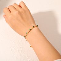 Fashion 18k Gold Five Turquoise Chain Flat Snake Geometric Stainless Steel Bracelet main image 5