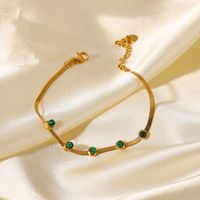 Fashion 18k Gold Five Turquoise Chain Flat Snake Geometric Stainless Steel Bracelet main image 2