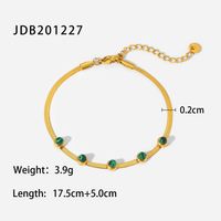 Fashion 18k Gold Five Turquoise Chain Flat Snake Geometric Stainless Steel Bracelet sku image 1