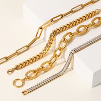 Fashion New 18k Gold Stainless Steel Cuban Link Chain Cross Chain Zircon Bracelet main image 5