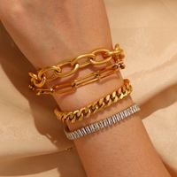 Fashion New 18k Gold Stainless Steel Cuban Link Chain Cross Chain Zircon Bracelet main image 1