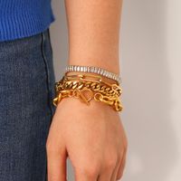 Fashion New 18k Gold Stainless Steel Cuban Link Chain Cross Chain Zircon Bracelet main image 4