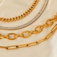 Fashion New 18k Gold Stainless Steel Cuban Link Chain Cross Chain Zircon Bracelet main image 2