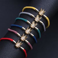 Mode Bunte Woven Diy Armband Rot Milan Seil Einstellbar Crown Kupfer Armband main image 3