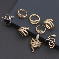 Fashion Colorful Oil Snake-shaped Open Green Zircon Copper Ring main image 1