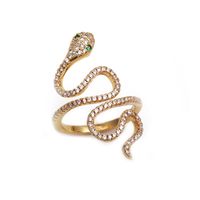 Fashion Colorful Oil Snake-shaped Open Green Zircon Copper Ring main image 5