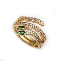 Fashion Colorful Oil Snake-shaped Open Green Zircon Copper Ring main image 4