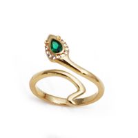 Fashion Colorful Oil Snake-shaped Open Green Zircon Copper Ring main image 3