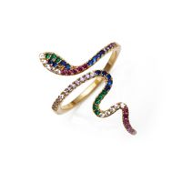 Fashion Colorful Oil Snake-shaped Open Green Zircon Copper Ring main image 2