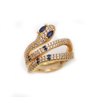 Fashion Colorful Oil Snake-shaped Open Green Zircon Copper Ring sku image 11