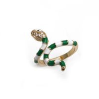 Fashion Colorful Oil Snake-shaped Open Green Zircon Copper Ring sku image 1