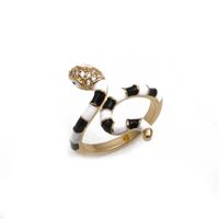 Fashion Colorful Oil Snake-shaped Open Green Zircon Copper Ring sku image 2