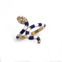 Fashion Colorful Oil Snake-shaped Open Green Zircon Copper Ring sku image 4