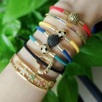 Fashion Colorful Woven Diy Red Milan Rope Stretchable Adjustable Rhinestone Ball Copper Bracelet main image 1