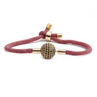 Fashion Colorful Woven Diy Red Milan Rope Stretchable Adjustable Rhinestone Ball Copper Bracelet main image 4