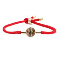 Fashion Colorful Woven Diy Red Milan Rope Stretchable Adjustable Rhinestone Ball Copper Bracelet main image 3