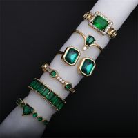 Fashion Micro Inlay Green Zircon Opening Adjustable Water Drop Love Heart Copper Ring main image 1