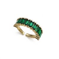 Fashion Micro Inlay Green Zircon Opening Adjustable Water Drop Love Heart Copper Ring main image 3