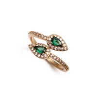 Fashion Micro Inlay Green Zircon Opening Adjustable Water Drop Love Heart Copper Ring sku image 9