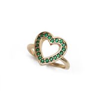 Fashion Micro Inlay Green Zircon Opening Adjustable Water Drop Love Heart Copper Ring sku image 15