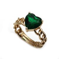 Fashion Micro Inlay Green Zircon Opening Adjustable Water Drop Love Heart Copper Ring sku image 5