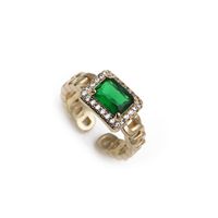 Fashion Micro Inlay Green Zircon Opening Adjustable Water Drop Love Heart Copper Ring sku image 3
