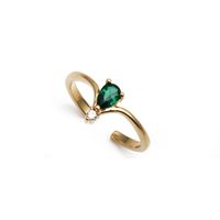 Fashion Micro Inlay Green Zircon Opening Adjustable Water Drop Love Heart Copper Ring sku image 6