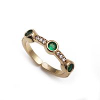 Fashion Micro Inlay Green Zircon Opening Adjustable Water Drop Love Heart Copper Ring sku image 4