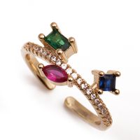 Fashion Copper Micro Inlay Green Opening Adjustable Water Drop Heart  Zircon Ring main image 4