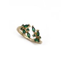 Fashion Copper Micro Inlay Green Opening Adjustable Water Drop Heart  Zircon Ring main image 5