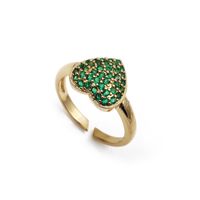 Fashion Copper Micro Inlay Green Opening Adjustable Water Drop Heart  Zircon Ring main image 3
