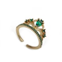 Fashion Copper Micro Inlay Green Opening Adjustable Water Drop Heart  Zircon Ring main image 2