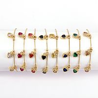 Simple Copper Gold-plated Inlaid Color Heart-shaped Zircon Bracelet main image 1