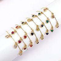 Simple Copper Gold-plated Inlaid Color Heart-shaped Zircon Bracelet main image 5