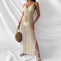 Women's Irregular Skirt Sexy V Neck Hollow Out Backless Sleeveless Solid Color Maxi Long Dress Beach main image 6