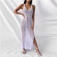 Women's Irregular Skirt Sexy V Neck Hollow Out Backless Sleeveless Solid Color Maxi Long Dress Beach main image 5
