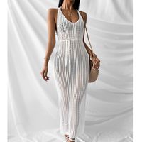 Women's Irregular Skirt Sexy V Neck Hollow Out Backless Sleeveless Solid Color Maxi Long Dress Beach main image 1